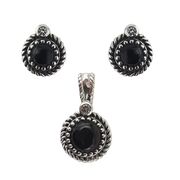 Set argint Ina, cercei si pandantiv, cu onix negru