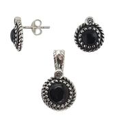 Set argint Ina, cercei si pandantiv, cu onix negru