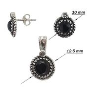 Set argint Ina, cercei si pandantiv, cu onix negru