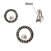 Set argint Monique cu marcasite si perle de cultura