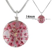 Lant argint cu rasina epoxidica si flori roz