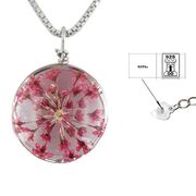 Lant argint cu rasina epoxidica si flori roz