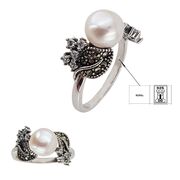 Inel argint cu perla, marcasite si zirconii albe, marime 54