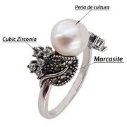 Inel argint cu perla, marcasite si zirconii albe, marime 54