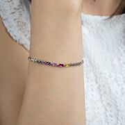 Bratara argint lant dublu si zirconii colorate