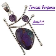 Pandantiv argint turcoaz purpuriu si ametiste