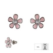 Cercei argint copii floare cu email roz