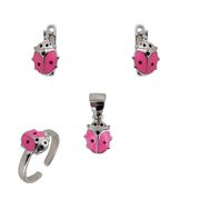 Set argint copii bucuruze roz Ladybug