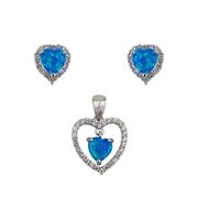 Set argint inima opal Blue