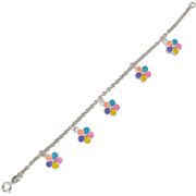 Bratara argint copii floricele colorate