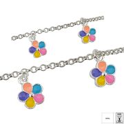 Bratara argint copii floricele colorate