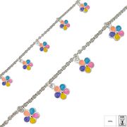 Bratara argint copii floricele colorate
