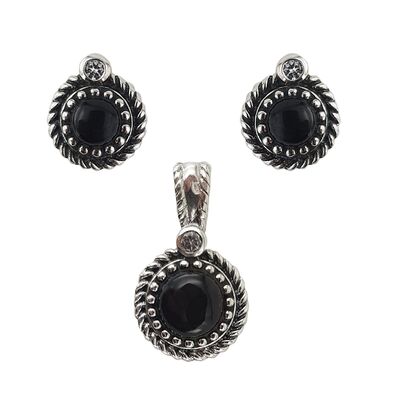 Set argint Ina, cercei si pandantiv, cu onix negru