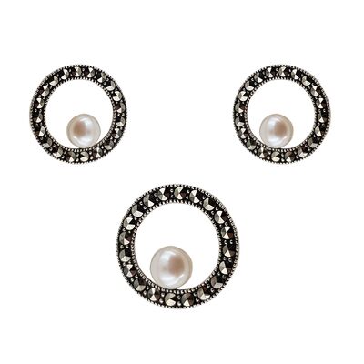 Set argint Monique cu marcasite si perle de cultura