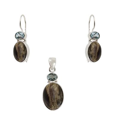 Set argint cu labradorit si aquamarin Vera