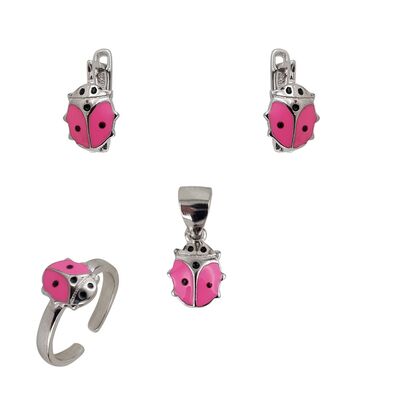 Set argint copii bucuruze roz Ladybug