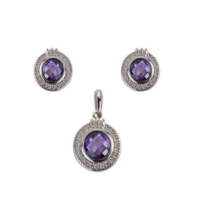 Set argint elegant cu zirconii mov Misha