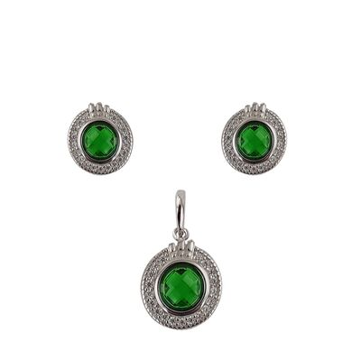 Set argint elegant cu zirconii verzi Reya