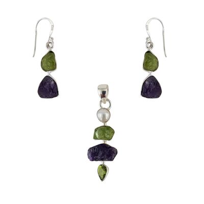 Set argint ametist, peridot si perla Nova