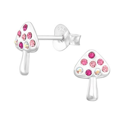 Cercei argint copii Mushroom cu zirconii roz