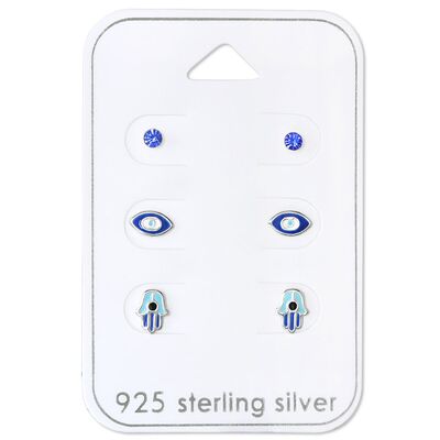 Set cercei argint copii cu zirconiu si email albastru