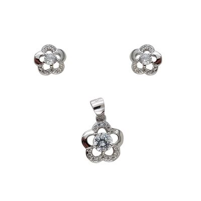 Set argint floare cu zirconii Floris