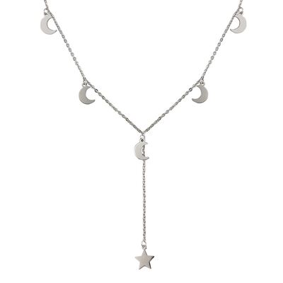 Lant argint lung cu semiluna si stea Finesse
