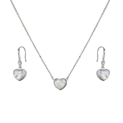 Set argint lant si cercei inima cu sidef Thia
