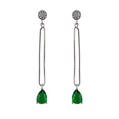 Cercei lungi argint lacrima verde Thia