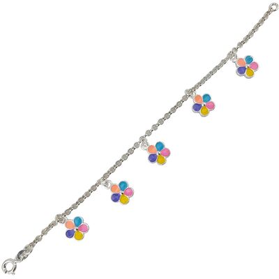 Bratara argint copii floricele colorate