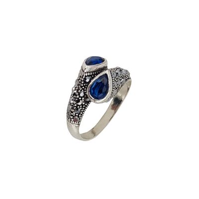Inel argint elegant hematite Duo blue