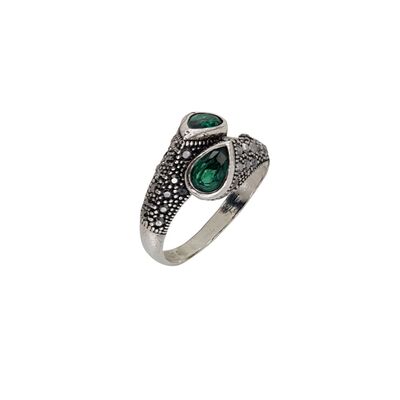 Inel argint elegant hematite Duo green