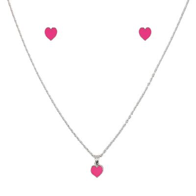 Set argint copii inima Pink