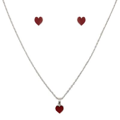 Set argint copii inima Red