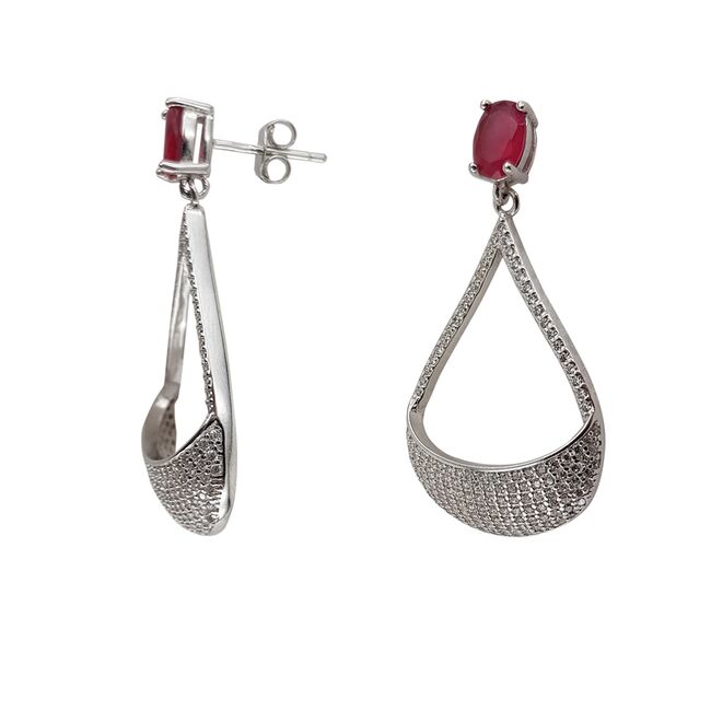 Cercei argint eleganti cu zirconiu roz