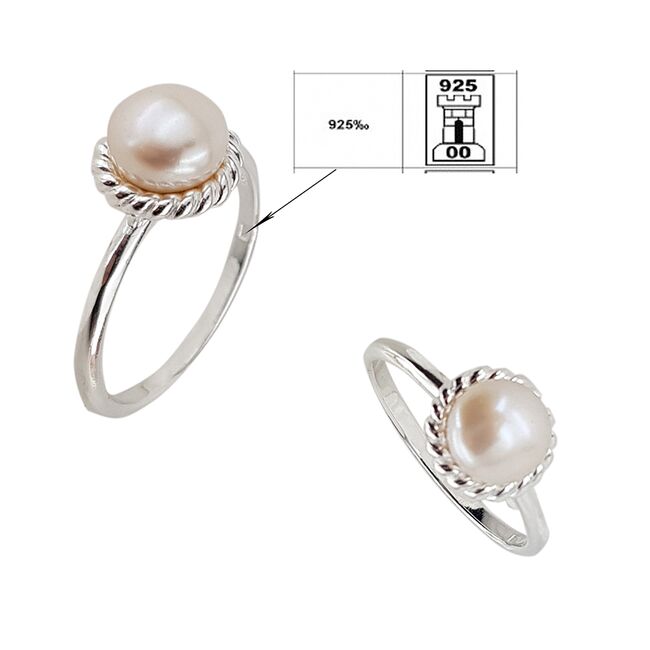 Inel argint cu perla de cultura, marime 56