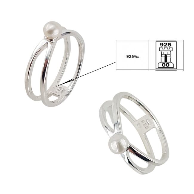 Inel argint trendy cu perla de cultura, marime 54