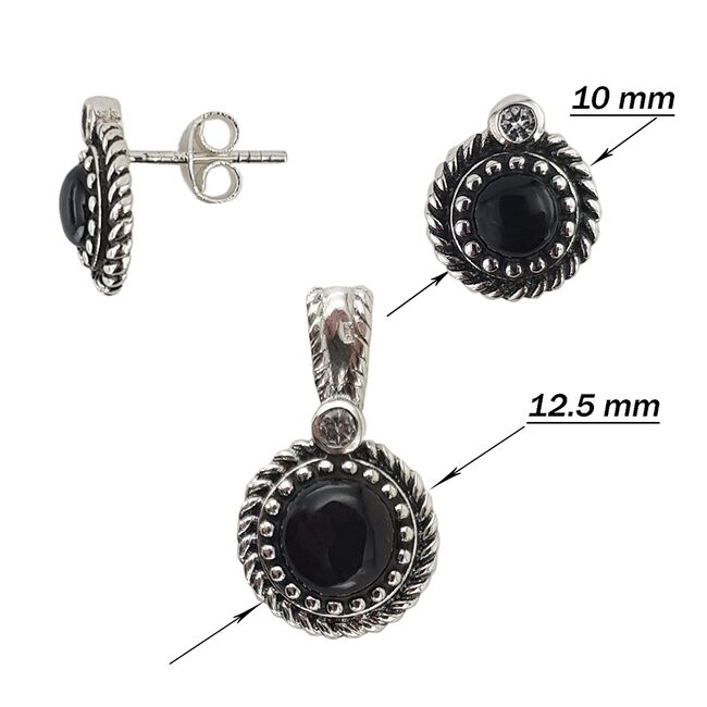 Set argint Ina, cercei si pandantiv, cu onix negru