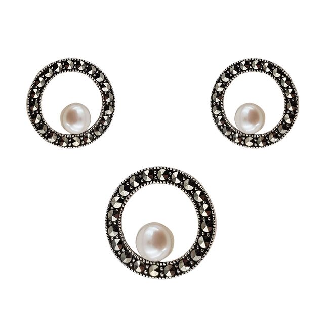 Set argint Monique cu marcasite si perle de cultura