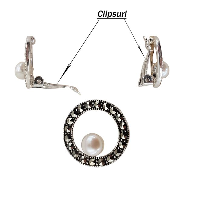 Set argint Monique cu marcasite si perle de cultura