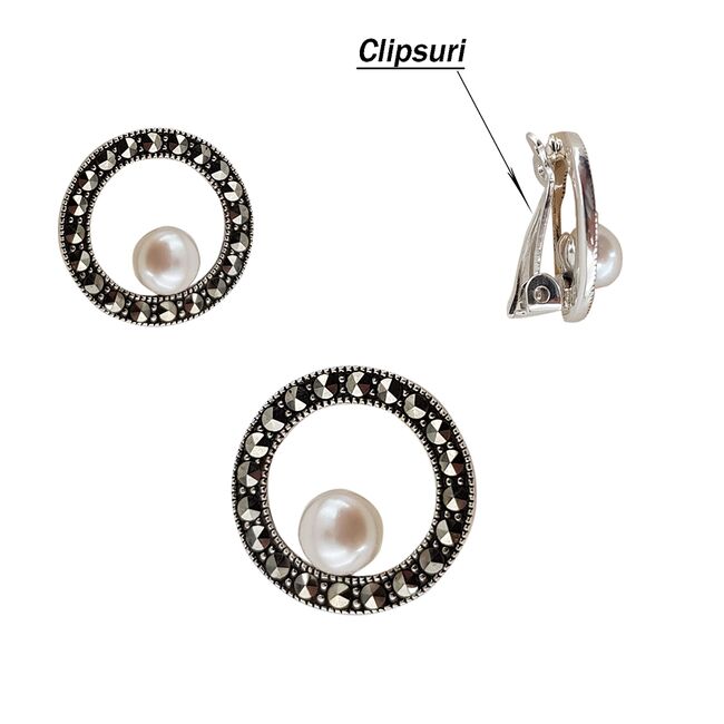 Set argint Monique cu marcasite si perle de cultura