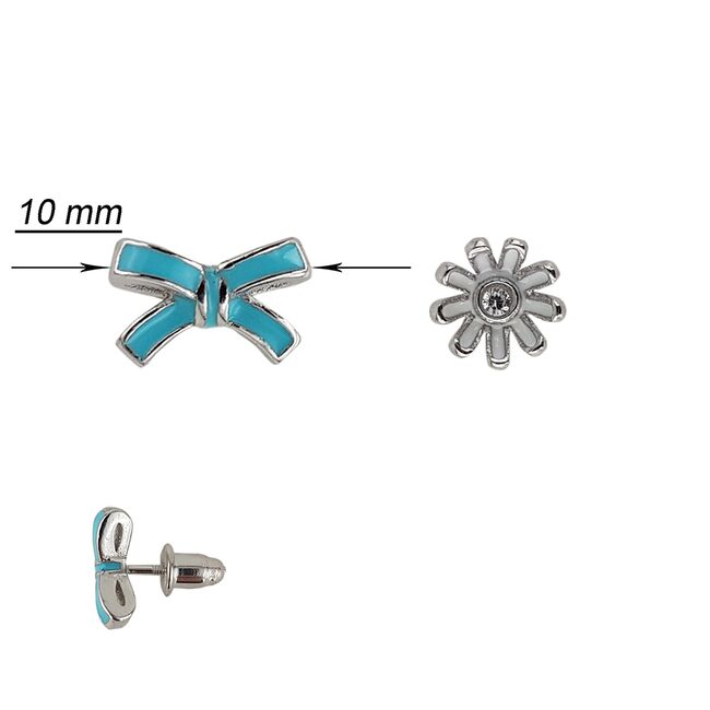 Cercei argint copii asimetrici funda si floare