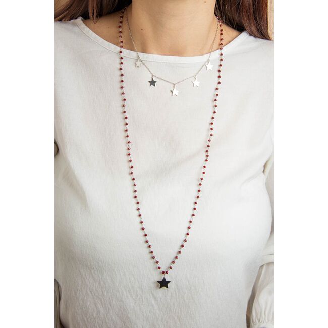 Lant argint, stil rozariu, cu stelute si coral