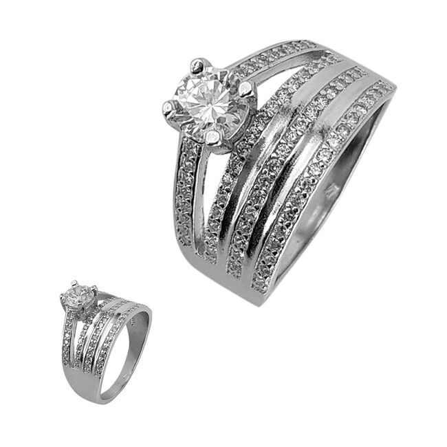 Inel argint logodna dublu Crystal marimea 57