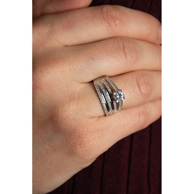 Inel argint logodna dublu Crystal marimea 57