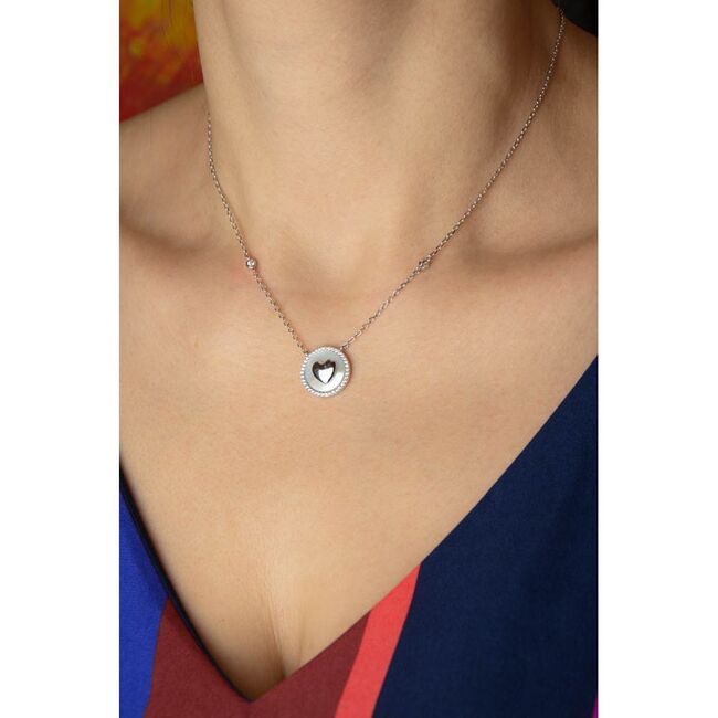 Lant argint cu pandantiv rotund sidefat