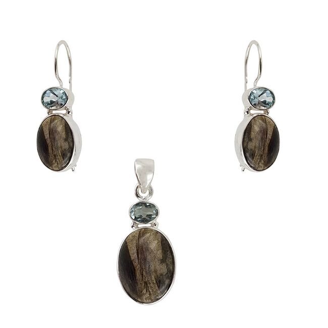 Set argint cu labradorit si aquamarin Vera