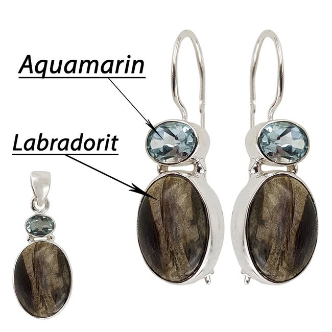 Set argint cu labradorit si aquamarin Vera