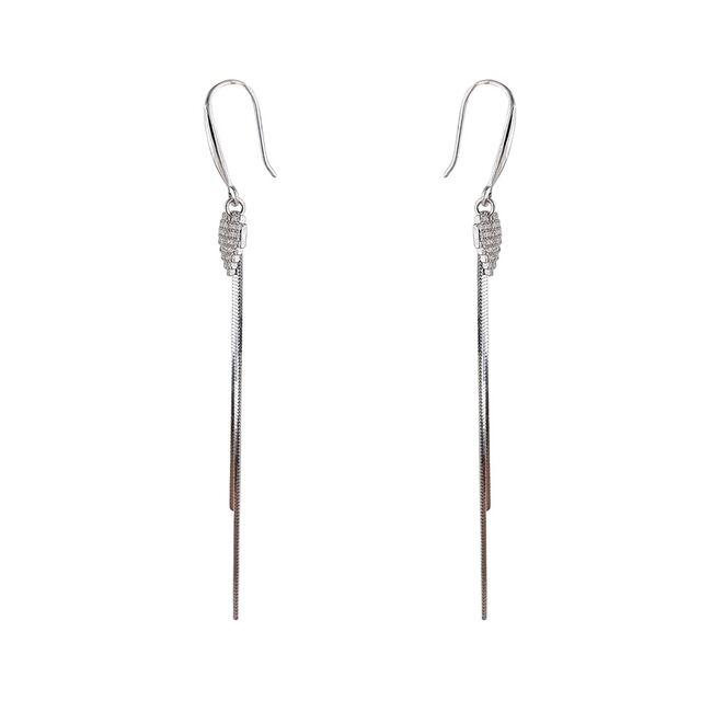 Cercei lungi din argint cu inima din zirconii