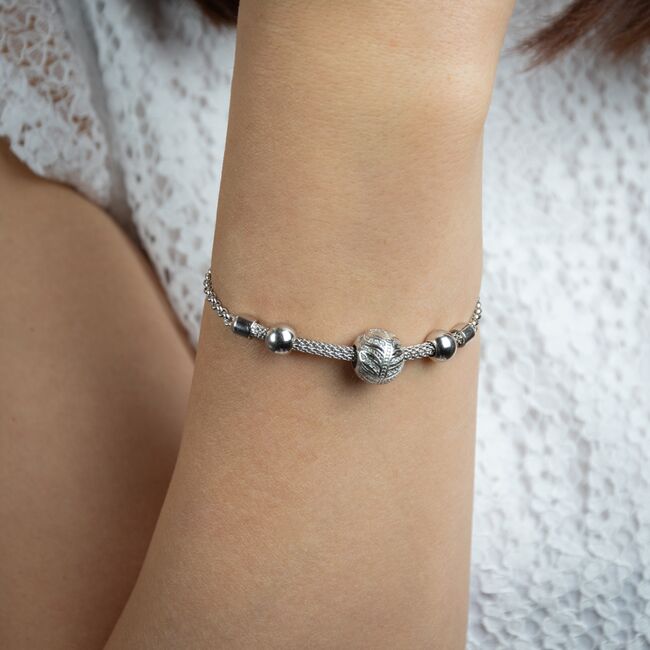 Bratara argint mesh cu talismane mobile